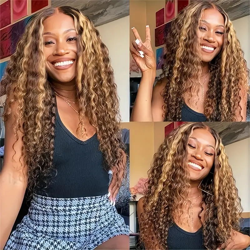 Highlight Ombre Deep Wave Lace Front Wigs Human Hair Pre Plucked with Baby Hair Glueless 13x4 Hd Transparent Lace Front Wigs Human Hair 4/27 Honey Blonde Lace Frontal Wig 200 Density