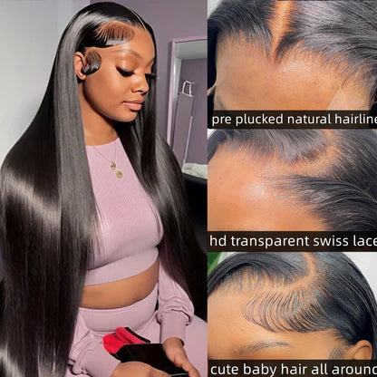 250 Density Lace Front Wigs Human Hair 13x4 HD Transparent Lace Frontal Glueless Wigs Human Hair Preplucked with Baby Hair Natural Color